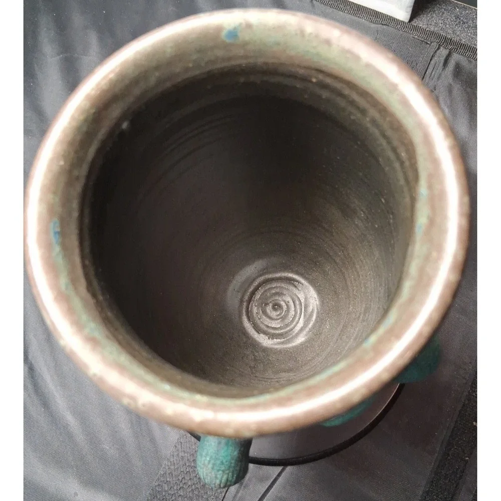 Bruce Fontaine Orig. Turquoise Glazed Ceramic Vase with Abstract Human Face